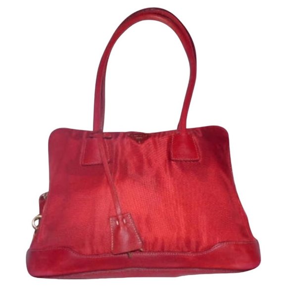 Prada Red Nylon and Leather Shoulder Bag w Chrome Lock and Key